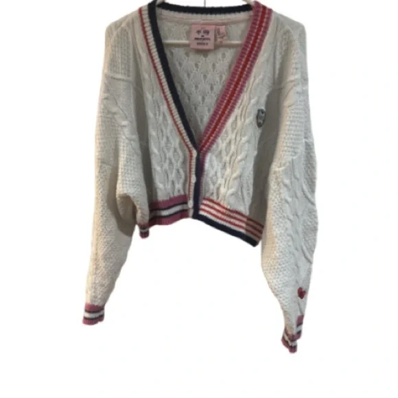 Forever 21 X Netflix X Hello Kitty limited edition Cardigan Pink and Black Trim - Picture 2 of 8